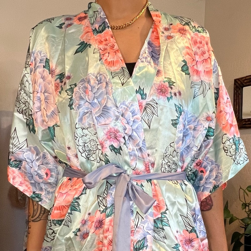 Hot Pink Floral Satin Robe